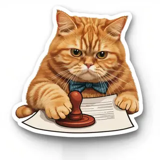 Кот ставит печать на документ. GigaChat.