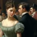 girl and a young man flirt at a 19th century ball