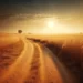 heat dryness sun dusty road through a wheat field