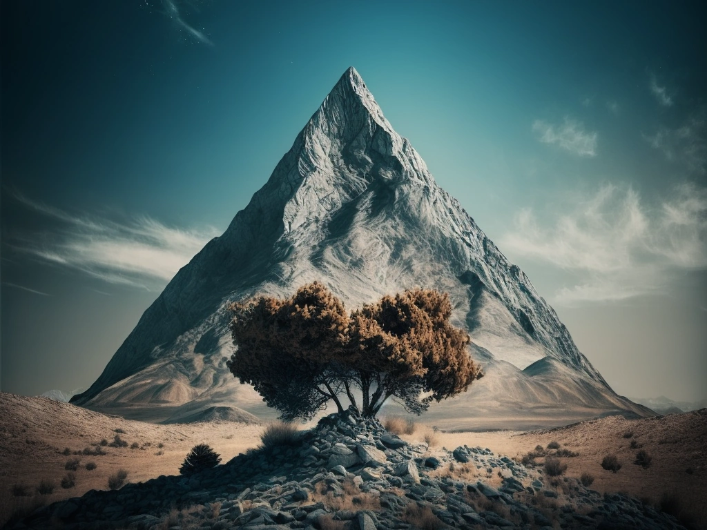 high picturesque lone pyramid shaped mountain