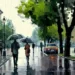 summer day rain on the street of a russian city