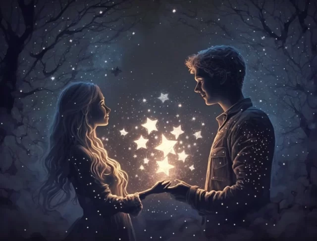 Молодой человек и девушка держат звезду в руках. Нейросеть Midjourney.
