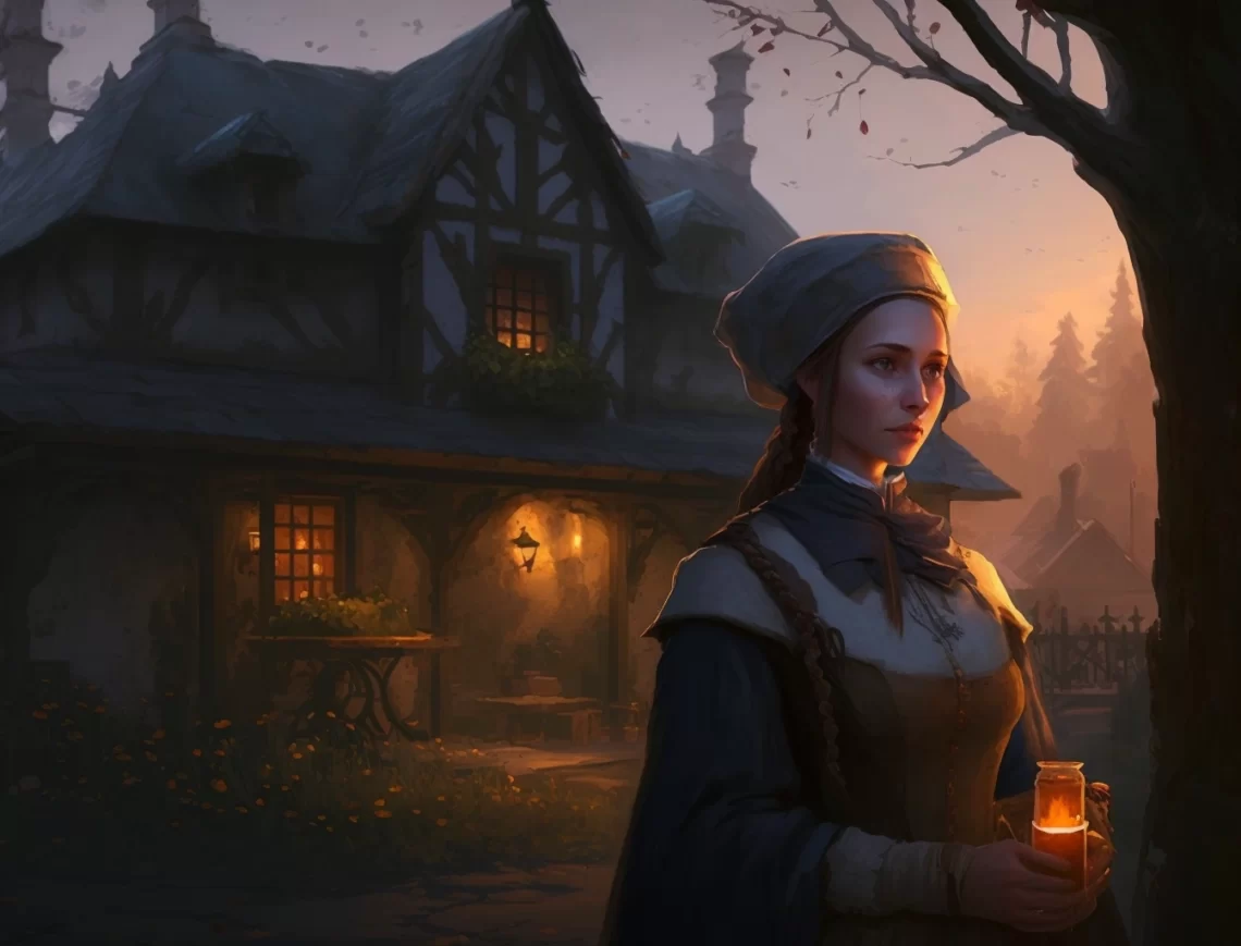 late autumn predawn twilight a young plump innkeeper woman