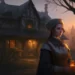 late autumn predawn twilight a young plump innkeeper woman