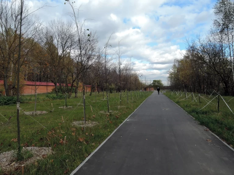 Благоустроенная территория на Курганской улице возле Гольяновского кладбища